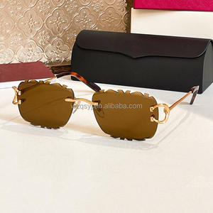 Francia <span class=keywords><strong>coche</strong></span> alta calidad sin montura cuadrado oro mujeres hombres personalizado diamante corte UV400 gafas de sol 2025 - Product Image 5