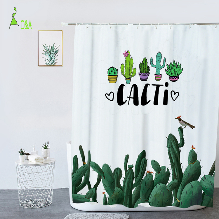 Шторы для душа из 100% полиэстера, с принтом зеленых растений