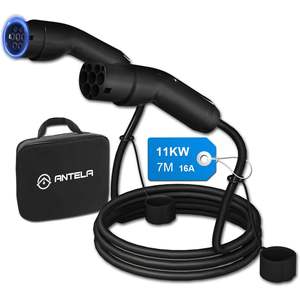 Câble de recharge EV Antela Type 2 11 kW 16 A 7 m triphasé pour voitures électriques avec étui de transport - Product Image 1