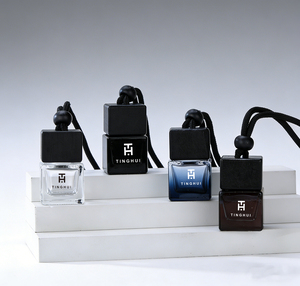 Empty 5ml 8ml 10ml Glass Air Freshener Fragrance <strong>Bottle</strong> Mini Square Hanging <strong>Car</strong> <strong>Diffuser</strong> Perfume <strong>Bottle</strong> With Wooden Lids - Product Image 2