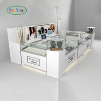 Kiosque de centre commercial blanc Stand de bijoux Kiosque de centre commercial Vitrine de bijoux en bois Verre Petit présentoir de bijoux d'occasion Mdf