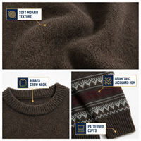 Pull en maille mélange mohair jacquard géométrique col rond manches longues anti-plis anti-rétrécissement anti-boulochage respirant pour homme
