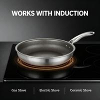 Poêle à frire antiadhésive 3 plis, compatible induction, 10 pouces, intérieur en acier inoxydable et titane, capacité 10,5 quarts, pour tous types de plaques de cuisson et fours