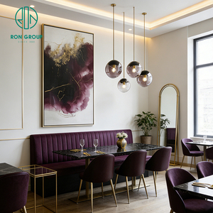 Table de luxe légère avec plateau en pierre frittée et cadre métallique, chaise en cuir rouge, banquette, mobilier pour restaurant et café - Product Image 2