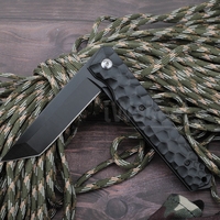Couteau de survie pliable tactique à lame pointue Tanto en aluminium oxydé noir pour le camping