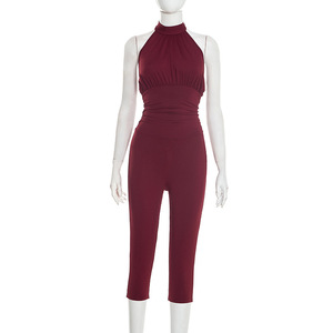 Combinaison courte décontractée pour femme Viviblook J25JP492 Valentine, bretelles halter, dos nu, plissée, sans manches - Product Image 4