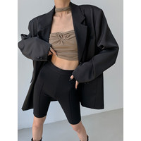 Échantillon Gratuit – Nouveau Top Court Halterneck Moulant Extensible Couleur Unie Épaules Dénudées avec Poitrine Enveloppée et Détails Métalliques Creux en Maille pour Femme