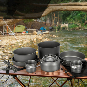 Ensemble de casseroles de camping pour 5-6 personnes pliantes en aluminium couvercle en acier inoxydable portable en aluminium 3 pièces Kit de désordre en étain - Product Image 5