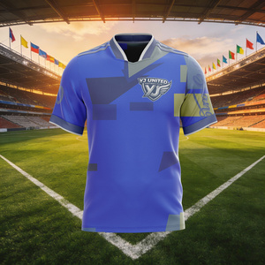 Servicio de Dropshipping, Camiseta de Fútbol Vintage Azul y Negra con Ribete a Rayas, Anti-Pilling, Fabricante de Camisetas de Fútbol para Adultos, Ropa Deportiva - Product Image 2