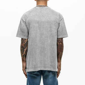 T-shirt noir personnalisé en gros pour hommes, coupe ample, en coton délavé, avec motif graphique - Product Image 4