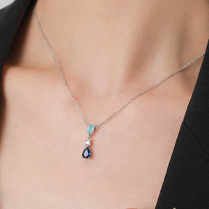 Collier pendentif en forme de larme en argent sterling S925 avec zircon bicolore en forme de poire, version cuivre personnalisable, Larmes de sirène, pour femmes - Product Image 2
