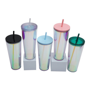 Shang Kou Ai Iridescent Double Wall Plastic Tumbler With Straw 20oz Party Drinkware Bpa Free Reusable Cup - Product Image 5
