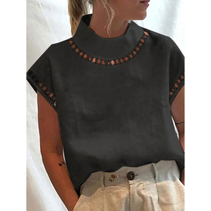 Camicetta da <span class=keywords><strong>donna</strong></span> Vintage in cotone solido lino estate Casual Chic tunica Hallow colletto alla coreana camicette bianche <span class=keywords><strong>oversize</strong></span> - Product Image 3