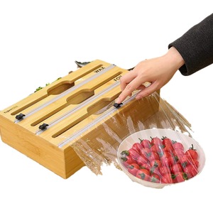 Tujetsch Wooden Cling Film Cutter <b>Drawer</b> Organizer With Wax Foil Plastic Slots Kitchen Storage Solution - Product Image 2