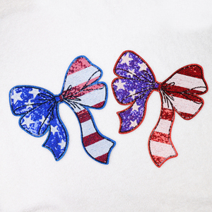 Usa National Flag 1776 Large Embroidery Patches <b>Bow</b> Flag Embroidery Usa Sequin Patch Stock Badges Patches For Jackets Hats - Product Image 2
