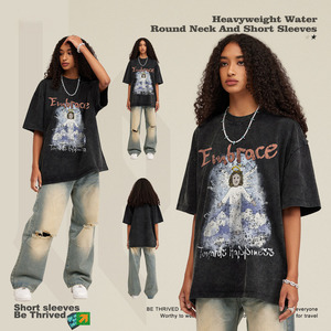 T-shirt da uomo personalizzata in cotone 100% lavato da 230 g/m² con stampa street retrò e vestibilità ampia casual - Product Image 4