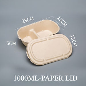 Kotak Kertas Makanan Ramah Lingkungan Biodegradable Lipat Dua Sel 1000ml Grosir, Wadah Makanan untuk Mie, Sup, Salad, Sushi - Product Image 4
