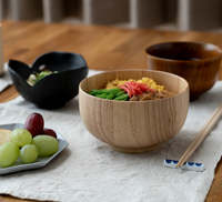 Bols en bois faits à la main de style japonais, couleur naturelle polie, durables, écologiques, à fond plat, lavables au lave-vaisselle, faible MOQ