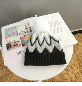 Bonnet chaud d'hiver tricoté épais et ondulé <span class=keywords><strong>en</strong></span> <span class=keywords><strong>fausse</strong></span> <span class=keywords><strong>fourrure</strong></span> avec pompon <span class=keywords><strong>en</strong></span> poils de lapin pour la course à pied et le sport - Product Image 3