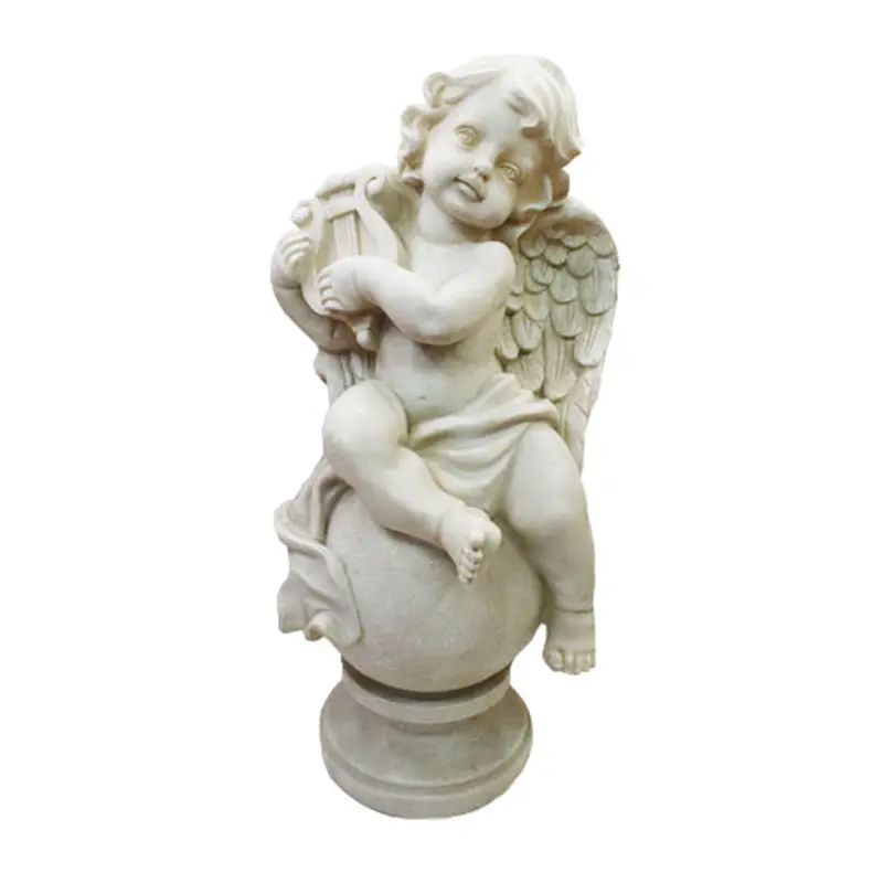Escultura de piedra tallada de Ángel para jardín, escultura de piedra pequeña de estilo europeo para decoración al aire libre, gran oferta