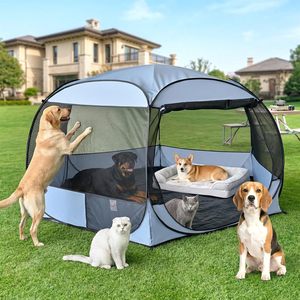 Nichoir pour chien de style <span class=keywords><strong>Gabby</strong></span> sans assemblage, cage de jeu pour <span class=keywords><strong>chat</strong></span>, tente pour animaux de compagnie, abri solaire, lit pour chien extérieur anti-insectes avec fond imperméable - Product Image 1