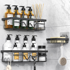 Bathroom <b>Storage</b> Rack Set 3 Tier Wall Mounted Black Carbon Steel Toilet <b>Toiletries</b> Organizer - Product Image 1