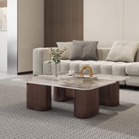 Voxhome table basse minimaliste en travertin naturel MDF table à thé petite vintage style moderne pour appartement salon
