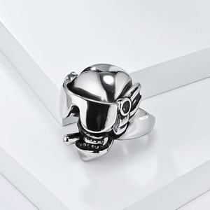 Retro Punk Skull <b>Ring</b> With Goggles And Cigar Men's Heavy Metal Jewelry Steel Color Gift Fashion <b>Rings</b> - Product Image 4