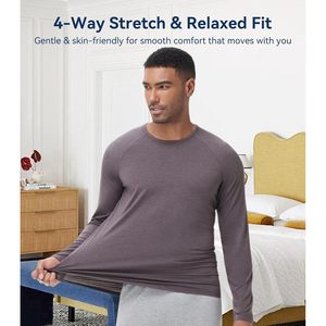 Camiseta de Manga Larga para Hombre, Cuello Redondo, Viscosa de Bambú, Ropa de Dormir, Tallas S-XXL, Venta al Por Mayor - Product Image 4