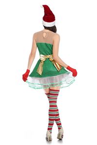 Disfraces de Papá Noel elfo verde Sexy de lujo para mujeres adultas, vestido elegante de encaje de Navidad con hombros descubiertos, <span class=keywords><strong>disfraz</strong></span> de fiesta de Cosplay de Navidad - Product Image 5