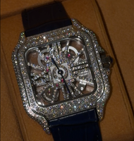 Montre Hip Hop Iced Out Moissanite, Montre Mécanique Classique Carrée à Cadran Romain pour Homme, Montre de Luxe pour Hommes
