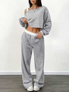 Top con colletto a V primavera estate di alta qualità e <span class=keywords><strong>pantaloni</strong></span> larghi Casual a 2 pezzi con Set di abbinamenti da donna - Product Image 2