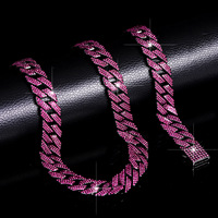 Collar de Cadena Cubana Miami con Incrustaciones de Diamantes de Imitación Rosas, Joyería Hip Hop de Aleación de Zinc para Hombres, Mujeres, Raperos, Fiestas y Escenarios