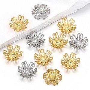 Six Petal Flower Bead Cap 14mm | 18K PVD Gold Plated Stainless Steel Openwork <b>Spacer</b> for DIY Bracelet Necklace Jewelry Making - Product Image 1