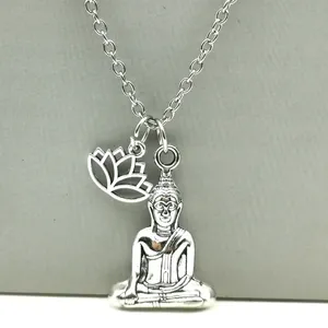 NUEVO Collar de Aleación con Flor de Loto y Buda, Color Plateado, Regalo Espiritual para Unisex, Cadenas de Moda - Product Image 2