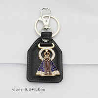Porte-clés en cuir avec médaille catholique en gros, pendentif religieux chrétien en alliage de zinc, breloque pour clés de voiture et sac, cadeau