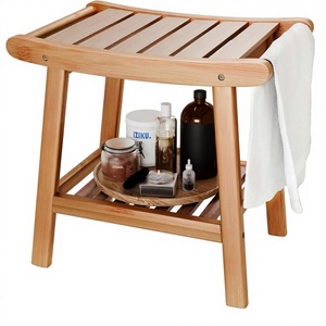 Bamboo Waterproof Shower Bench &amp; <strong>Stool</strong> with Storage Shelf Spa <strong>Bathroom</strong> Ottoman <strong>for</strong> Seniors and Disabled - Product Image 1