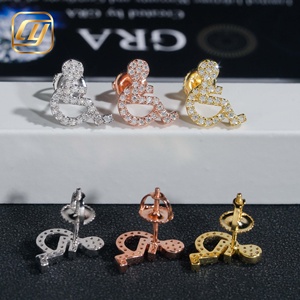 Boucles d'oreilles clous fantaisie en forme d'êtres humains, en argent 925 plaqué rhodium, avec moissanite, symbole de la handicap, style hip-hop, unisexe, pour usage quotidien - Product Image 3