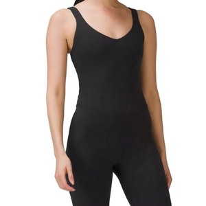 Vetega Women's High Elasticity Seamless Sleeveless Sports Bodysuit with V-Neck and <b>Back</b>-to-Air Design for Yoga and Fitness, Blac - Product Image 1