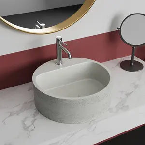 New Popular Unique Single Hole Washroom Cement Sink Round Countertop Wash Basins