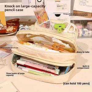 Five-Layer <b>Fabric</b> Canvas Drawstring Pencil Case Large-Capacity Cute Style with Color Matching for Stationery <b>Pen</b> Storage Bag - Product Image 3
