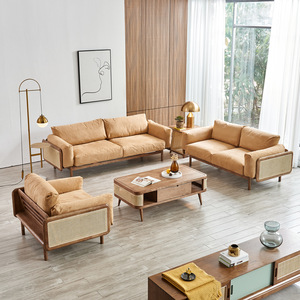 PurelyFeel nouveau canapé en bois massif médiéval chinois Europe du Nord canapé en rotin en bois de frêne salon combinaison canapé en tissu - Product Image 2