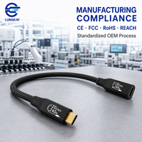 Câble d'extension USB 3.2 USB-C mâle vers femelle LUNGKAY de qualité industrielle, 20 Gbit/s, 240 W, 4K 60 Hz, personnalisé pour ordinateur portable, station d'accueil, SSD, OEM, ODM