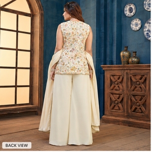Ensemble de costume palazzo brodé floral avec dupatta, vêtements ethniques de créateur, collection pour femmes, fête, mariage, occasions festives - Product Image 5