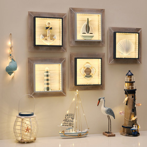 Mediterranean Style LED <b>Wall</b> Lamps Wood Frame 3D Picture Night <b>Light</b> Indoor Bedroom <b>Wall</b> Mounted <b>Switch</b> Control - Product Image 2