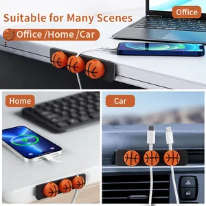 Novelty Promo Gift Item Home Office Desk PVC Magnet USB Cord Holder Cable Clip Basketball Magnetic Cable Organizer