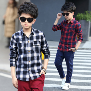 2019 New Wholesale <b>Spring</b> Autumn Long Sleeve Striped Breathable Eco-Friendly Cotton Casual Big Children Boys Shirt - Product Image 1