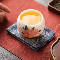 定制花卉手绘陶瓷主机杯羊肉肥玉浮雕龙蛋茶杯礼品盒