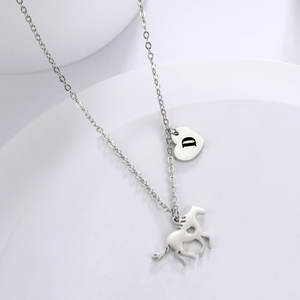 High Quality Stainless Steel <strong>Children</strong> Horse Lovers Jewelry Delicate Silver Pendant Heart 26 <strong>Initials</strong> Horse <strong>Necklace</strong> for Girls - Product Image 6