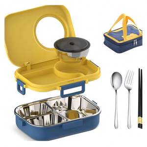 Ланч-бокс из нержавеющей стали с 3 отделениями, для детей и взрослых, с суповой миской, набор для школьных обедов - Product Image 1